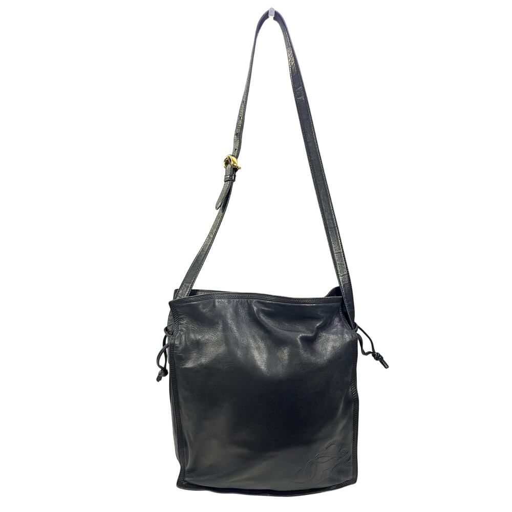 Loewe Anagram Black Leather Shoulder Bag Adjustable Strap Side Drawstring Spain